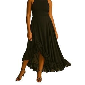 H&M Edition Blk Voluminous Skirt 2 Maxi Asymmetric Hem Sheer Chiffon Low Waist